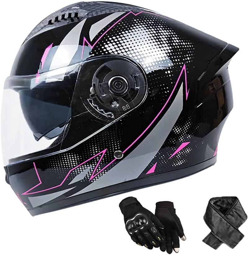 Integralhelm Erwachsene Motorradhelm mit Doppelvisier DOT/ECE Zertifiziert Scooter Mofa-Helm für Damen und Herren Rollerhelm, Größe: 58-62cm B von QKBMFK