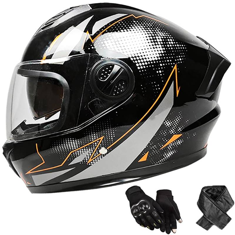 Integralhelm Erwachsene Motorradhelm mit Doppelvisier DOT/ECE Zertifiziert Scooter Mofa-Helm für Damen und Herren Rollerhelm, Größe: 58-62cm F von QKBMFK