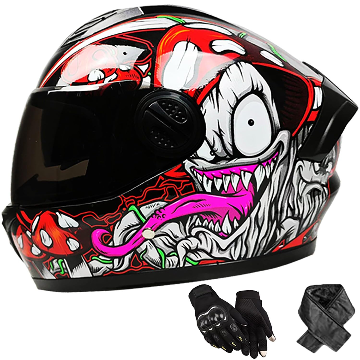 Integralhelm Erwachsene Motorradhelm mit Doppelvisier DOT/ECE Zertifiziert Scooter Mofa-Helm für Damen und Herren Rollerhelm, Größe: 58-62cm H Integralhelm Erwachsene Motorradhelm mit Doppelvisier DOT/ECE Zertifiziert Scooter Mofa-Helm für Damen und Herren Rollerhelm, Größe: 58-62cm H von QKBMFK