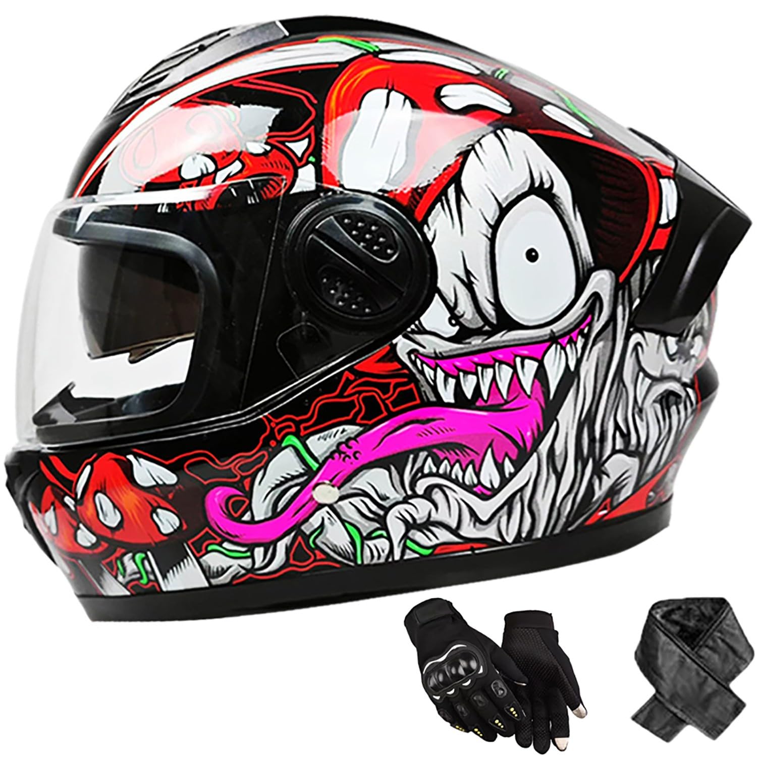 Integralhelm Erwachsene Motorradhelm mit Doppelvisier DOT/ECE Zertifiziert Scooter Mofa-Helm für Damen und Herren Rollerhelm, Größe: 58-62cm I Integralhelm Erwachsene Motorradhelm mit Doppelvisier DOT/ECE Zertifiziert Scooter Mofa-Helm für Damen und Herren Rollerhelm, Größe: 58-62cm I von QKBMFK