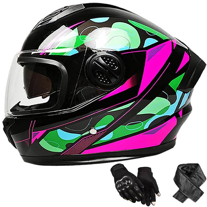 Integralhelm Erwachsene Motorradhelm mit Doppelvisier DOT/ECE Zertifiziert Scooter Mofa-Helm für Damen und Herren Rollerhelm, Größe: 58-62cm Q von QKBMFK