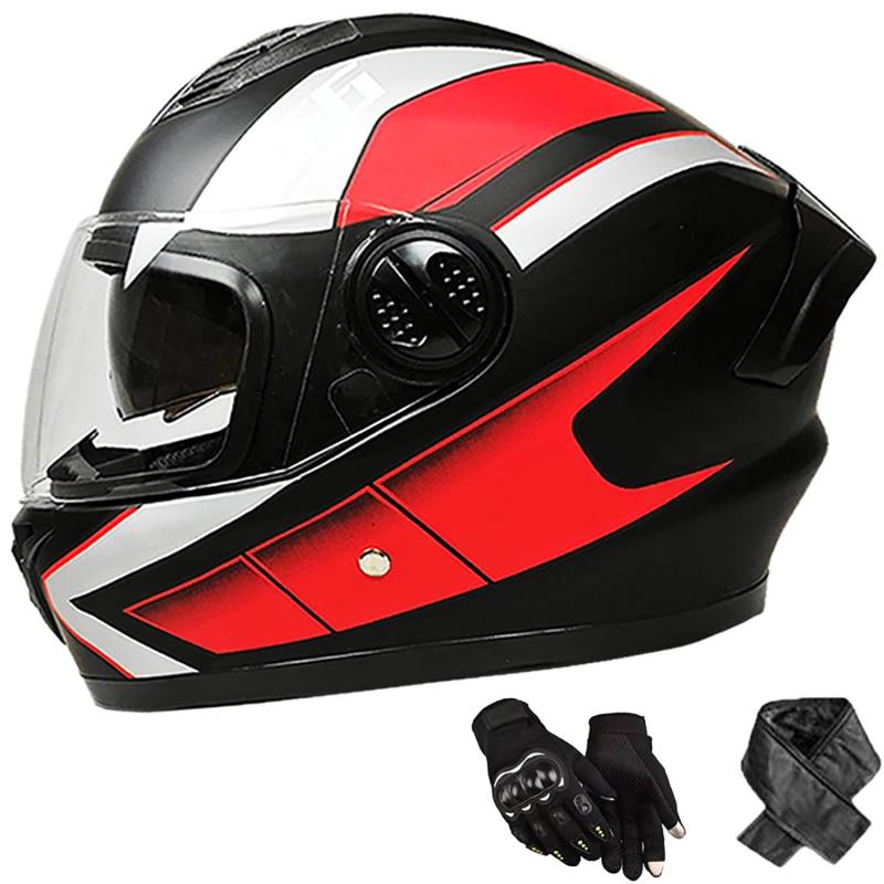 Motorradhelm Doppelvisier Integralhelm für Damen und Herren DOT/ECE-Zulassung Fullface Helm mit Sonnenblende Rollerhelm Sturzhelm, Größe: 58-62cm A von QKBMFK