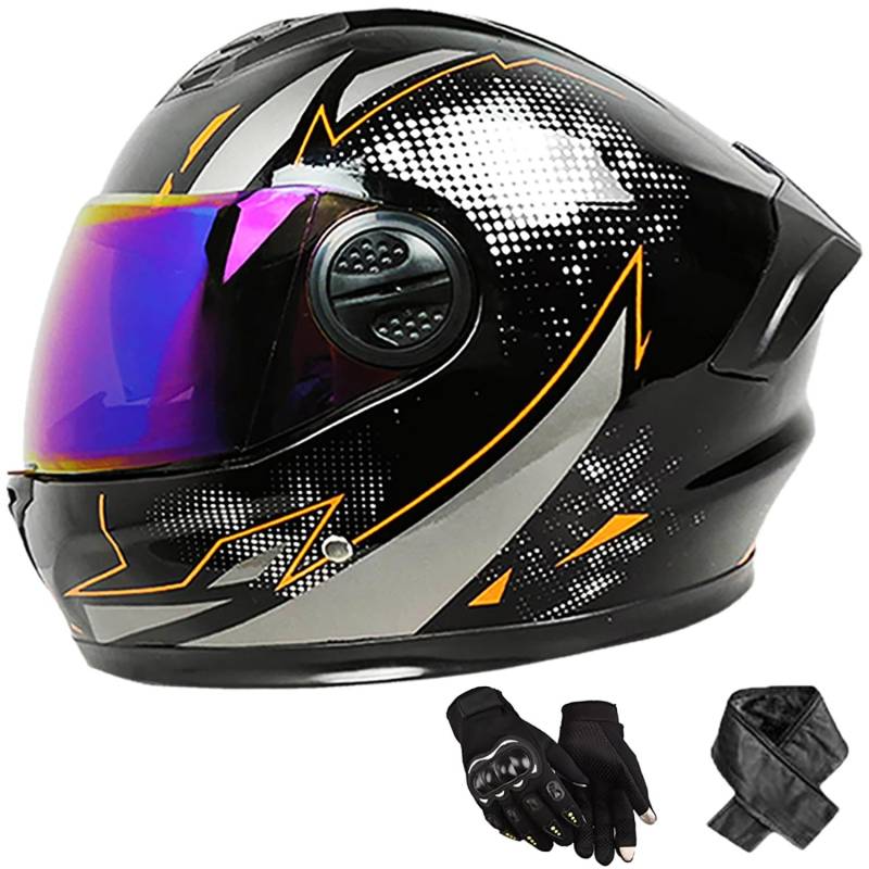 Motorradhelm Doppelvisier Integralhelm für Damen und Herren DOT/ECE-Zulassung Fullface Helm mit Sonnenblende Rollerhelm Sturzhelm, Größe: 58-62cm M von QKBMFK
