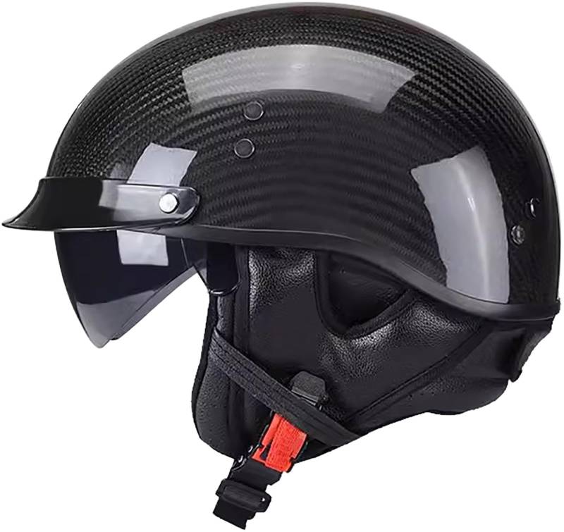 Retro Motorrad Half Helm Carbon Jet-Helm Chopper Motorrad-Helm mit Visier ECE-Zulassung Erwachsene Vintage Open Face Motorradhelm für Scooter Moped Street Bike 3K-C,L=58-59CM von QKBMFK