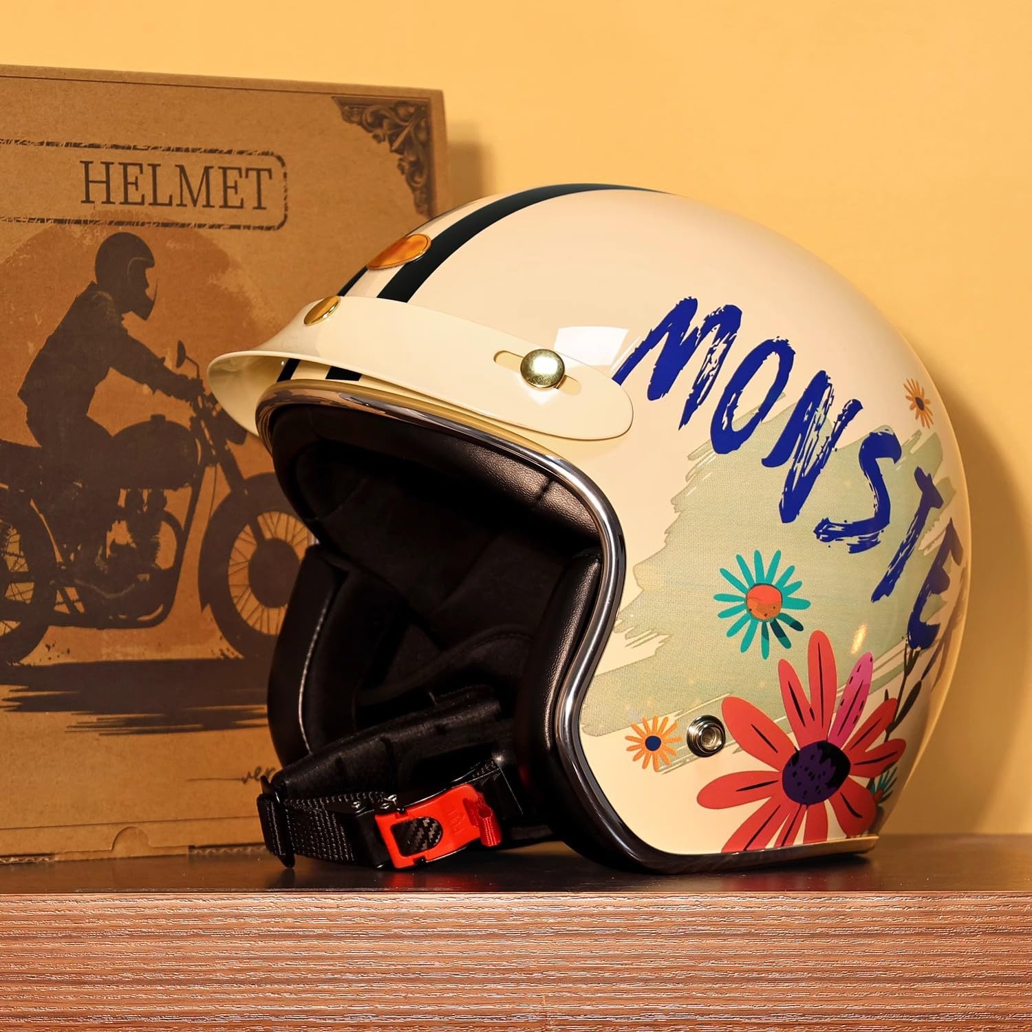Retro Motorradhelm 3/4 Halber Motorrad Helm Jethelme Scooter Mofa-Helm Anti-Collision Helm für Erwachsene Herren Damen A,S/52-54 cm Retro Motorradhelm 3/4 Halber Motorrad Helm Jethelme Scooter Mofa-Helm Anti-Collision Helm für Erwachsene Herren Damen A,S/52-54 cm von QKBMFK