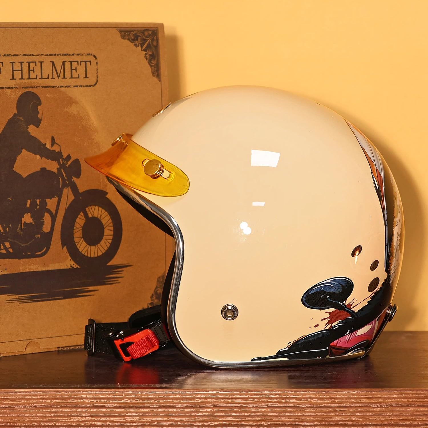 Retro Motorradhelm 3/4 Halber Motorrad Helm Jethelme Scooter Mofa-Helm Anti-Collision Helm für Erwachsene Herren Damen C,M/55-56 cm Retro Motorradhelm 3/4 Halber Motorrad Helm Jethelme Scooter Mofa-Helm Anti-Collision Helm für Erwachsene Herren Damen C,M/55-56 cm von QKBMFK