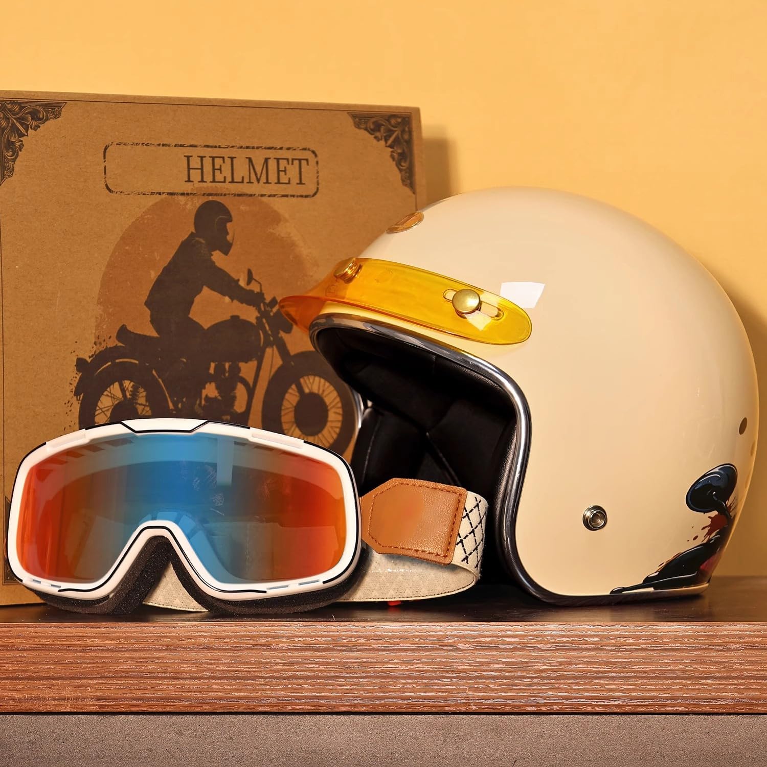 Retro Motorradhelm 3/4 Halber Motorrad Helm Jethelme Scooter Mofa-Helm Anti-Collision Helm für Erwachsene Herren Damen D,M/55-56 cm Retro Motorradhelm 3/4 Halber Motorrad Helm Jethelme Scooter Mofa-Helm Anti-Collision Helm für Erwachsene Herren Damen D,M/55-56 cm von QKBMFK