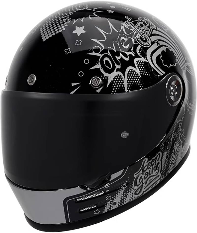 Retro Motorradhelm Integralhelme mit Visier, Motorrad Jethelme DOT/ECE-Zulassung Erwachsene Mode Motorradhelm R,3XL=63-64cm von QKBMFK