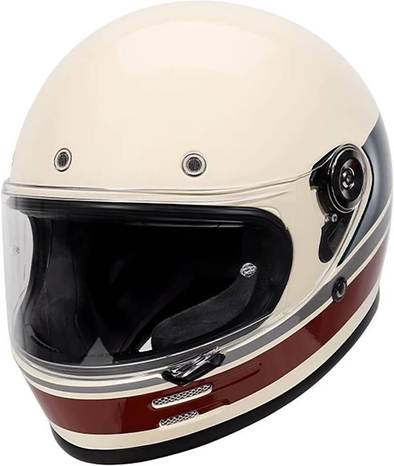 Vintage Integralhelm Motorrad Helm Motorradhelm mit Visier, Jethelme DOT/ECE-Zulassung Full Face Helme für Erwachsene Herren Damen L,M=55-56cm von QKBMFK