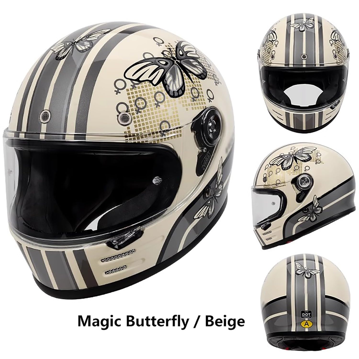 Vintage Integralhelm Motorrad Helm Motorradhelm mit Visier, Jethelme DOT/ECE-Zulassung Full Face Helme für Erwachsene Herren Damen O,M=55-56cm Vintage Integralhelm Motorrad Helm Motorradhelm mit Visier, Jethelme DOT/ECE-Zulassung Full Face Helme für Erwachsene Herren Damen O,M=55-56cm von QKBMFK