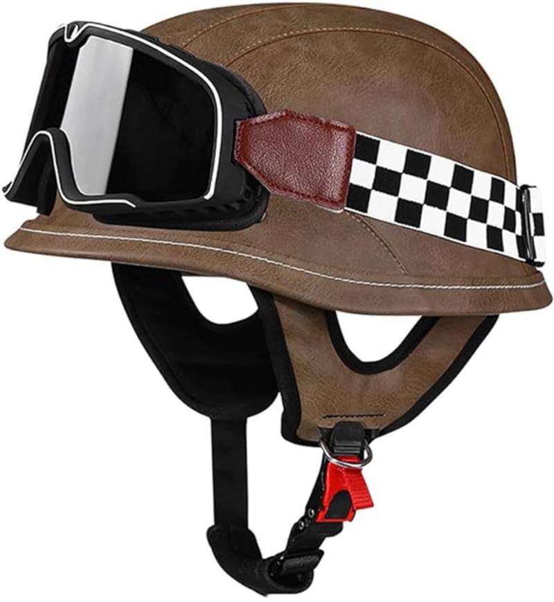 Deutsch Helm Halboffenen Vintage Öffnen Motorradhelm Halb-Helm ECE-Zertifizierung Chopper Helm Mit Sonnenbrille Für Mopeds Cruiser Vintage Jet Helm Schnellverschlussschnallen C,L/{61~62cm} von QKDWQZ
