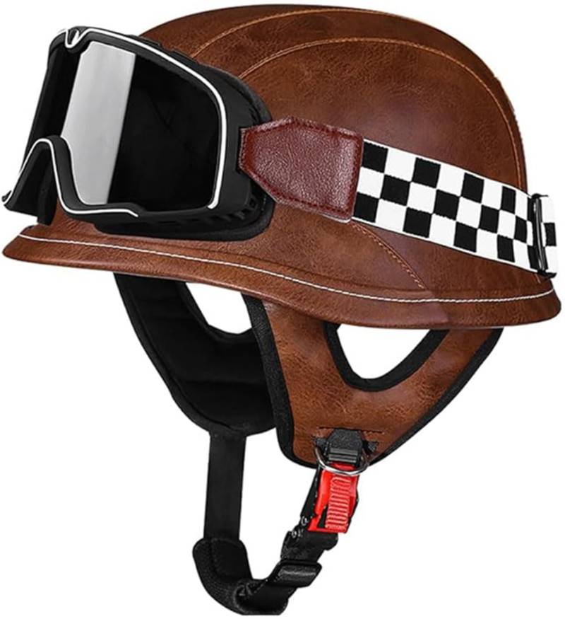 Deutsch Helm Halboffenen Vintage Öffnen Motorradhelm Halb-Helm ECE-Zertifizierung Chopper Helm Mit Sonnenbrille Für Mopeds Cruiser Vintage Jet Helm Schnellverschlussschnallen D,S/{54~57cm} von QKDWQZ