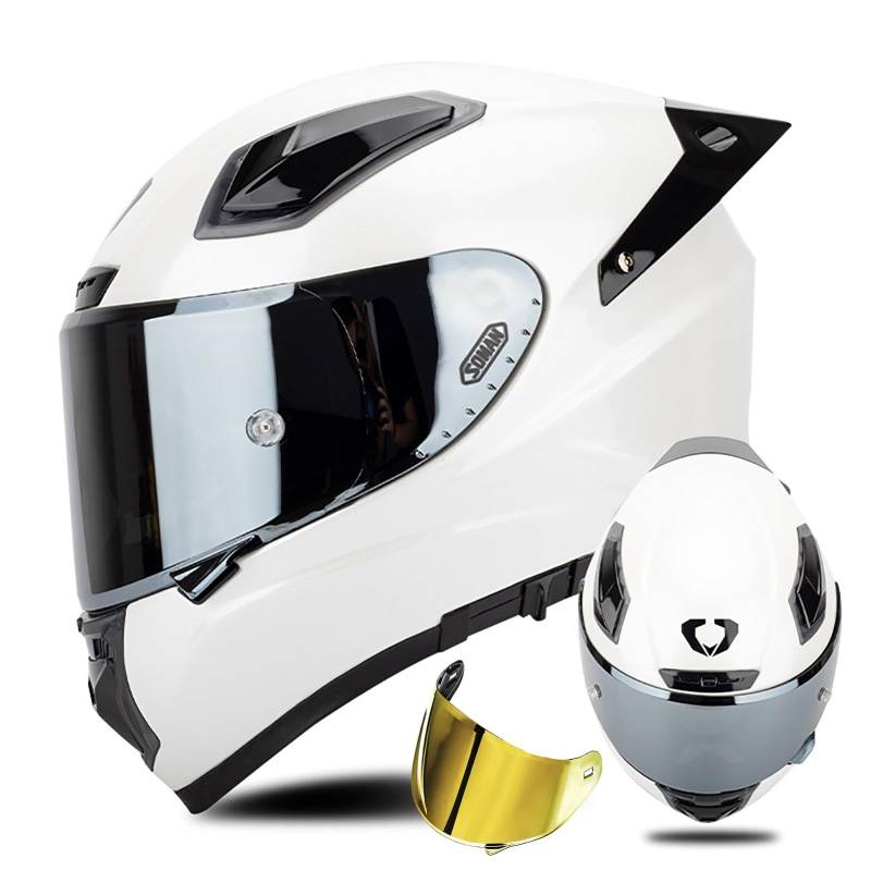 Doppelvisier-Motorradhelm,ECE-Geprüfter Fiberglashelm, Modularer Integralhelm Für Motorradfahrer Mit Schwarzer/Klarer/REVO-Sonnenblende, Modulare Integralhelme Für Damen Und Herren D2,XL/{60~61cm} von QKDWQZ