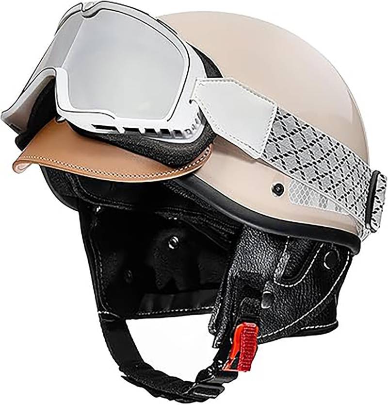 ECE-Geprüfter Bowl-Helm Brain-Cap Jet-Helm Vintage Motorrad-Halbhelm Retro Open Face Halbschalenhelm Cruiser Chopper Scooter Moped Visierhelm C,58-62cm von QKDWQZ