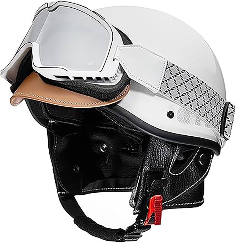 ECE-Geprüfter Bowl-Helm Brain-Cap Jet-Helm Vintage Motorrad-Halbhelm Retro Open Face Halbschalenhelm Cruiser Chopper Scooter Moped Visierhelm J,58-62cm von QKDWQZ