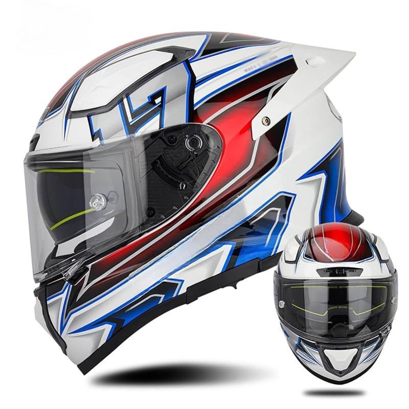 Fiberglas-Motorradhelm, ECE 22.06-Zugelassener Modularer Integrierter Helm, Integralhelm, Hochklappbar, Doppelvisier, Geeignet Für Erwachsene Männer Und Frauen C2,L/{58~59cm} von QKDWQZ