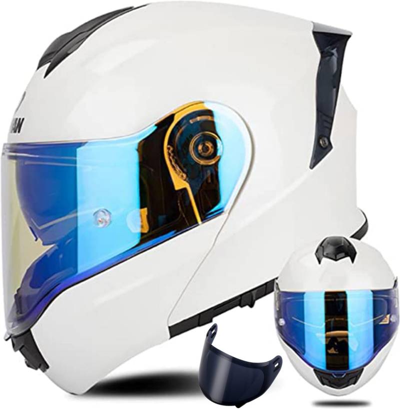 Modularer Helm Mit Solarvisier ECE 22.06 Geprüft Integralhelm Für Motorrad Rollerhelm Erwachsene Damen Doppelvisier A1, XXL (63~64cm) von QKDWQZ