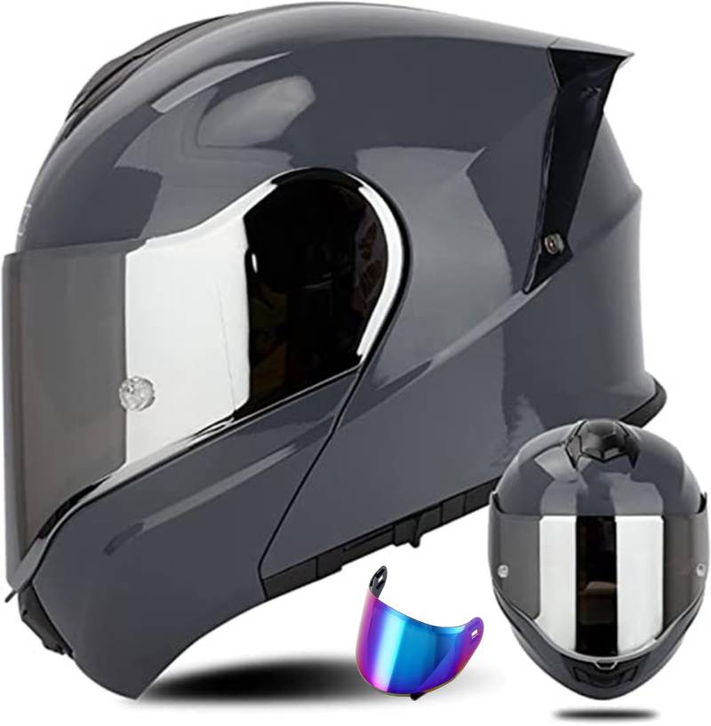 Modularer Helm Mit Solarvisier ECE 22.06 Geprüft Integralhelm Für Motorrad Rollerhelm Erwachsene Damen Doppelvisier A2, L (59~60cm) von QKDWQZ