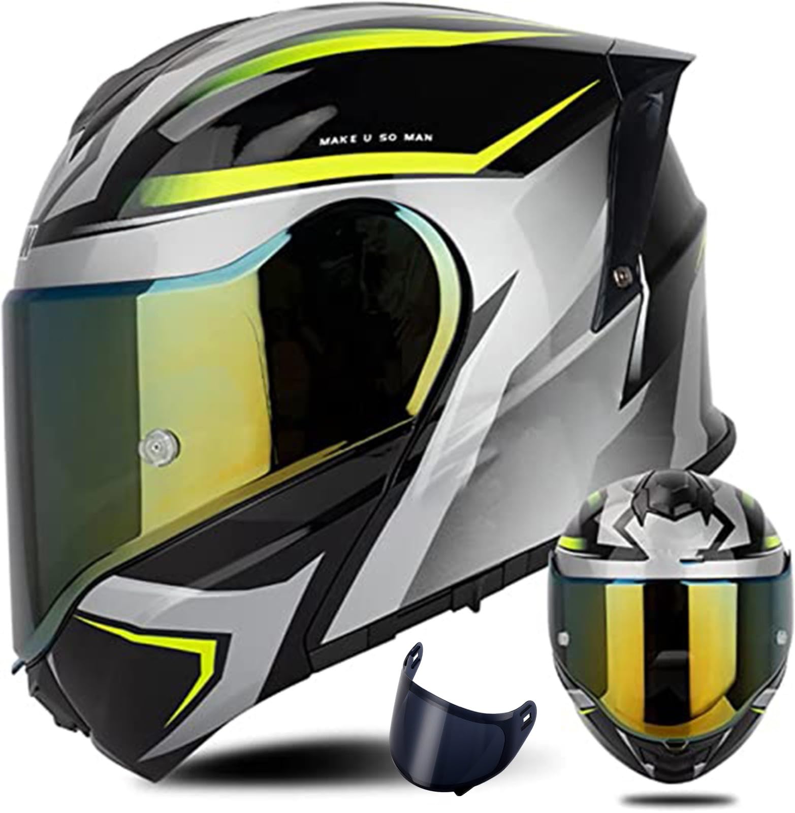 Modularer Helm Mit Solarvisier ECE 22.06 Geprüft Integralhelm Für Motorrad Rollerhelm Erwachsene Damen Doppelvisier A4,M(57~58cm) von QKDWQZ
