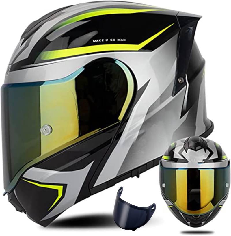 Modularer Helm Mit Solarvisier ECE 22.06 Geprüft Integralhelm Für Motorrad Rollerhelm Erwachsene Damen Doppelvisier A4,M(57~58cm) von QKDWQZ