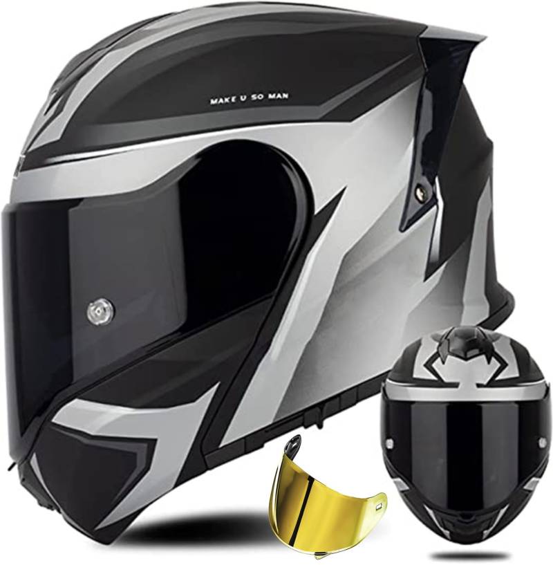 Modularer Helm Mit Solarvisier ECE 22.06 Geprüft Integralhelm Für Motorrad Rollerhelm Erwachsene Damen Doppelvisier B2,M(57~58cm) von QKDWQZ