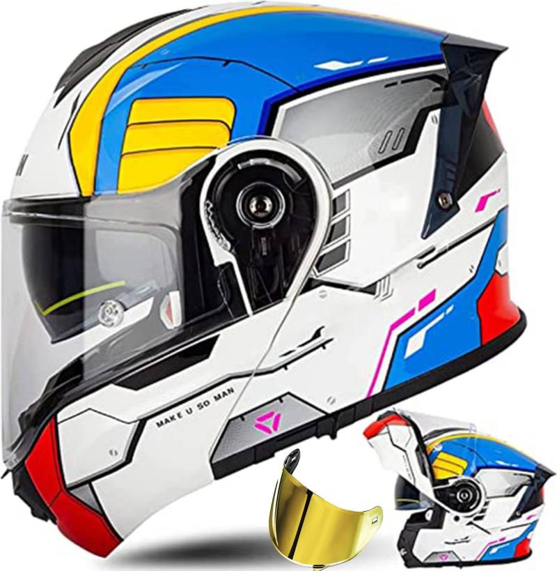 Modularer Helm Mit Solarvisier ECE 22.06 Geprüft Integralhelm Für Motorrad Rollerhelm Erwachsene Damen Doppelvisier C1, XXXXL (67~68cm) von QKDWQZ