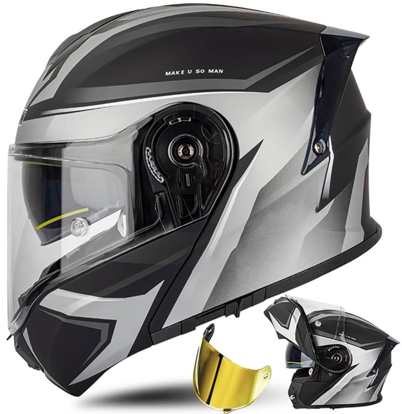 Modularer Helm Mit Solarvisier ECE 22.06 Geprüft Integralhelm Für Motorrad Rollerhelm Erwachsene Damen Doppelvisier C2, XXL (63~64cm) von QKDWQZ