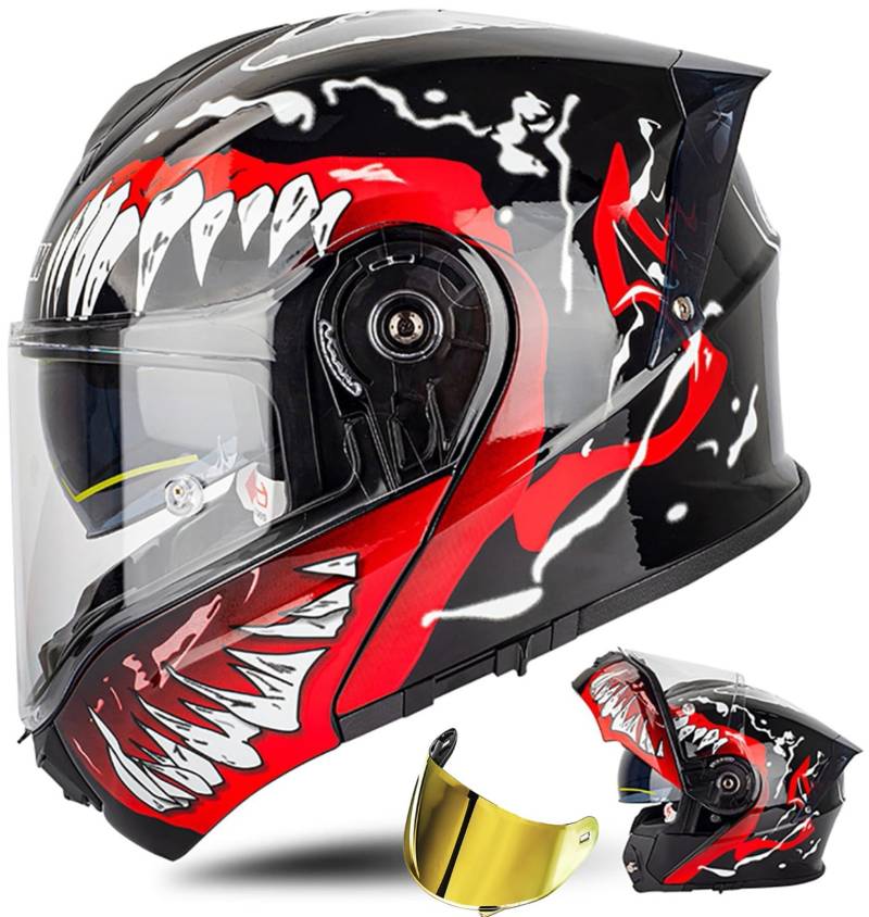 Modularer Helm Mit Solarvisier ECE 22.06 Geprüft Integralhelm Für Motorrad Rollerhelm Erwachsene Damen Doppelvisier C3, L (59~60cm) von QKDWQZ