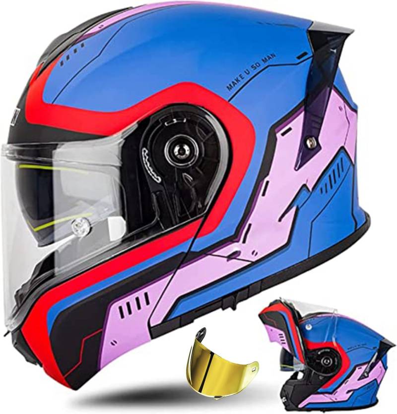 Modularer Helm Mit Solarvisier ECE 22.06 Geprüft Integralhelm Für Motorrad Rollerhelm Erwachsene Damen Doppelvisier C4, XXL (63~64cm) von QKDWQZ