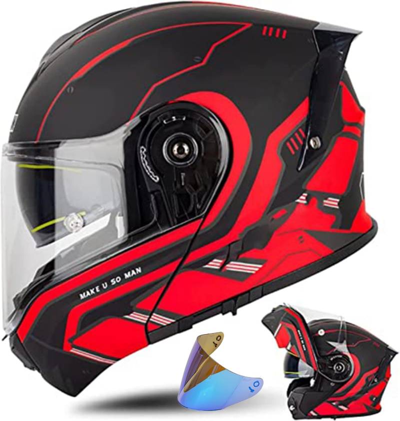 Modularer Helm Mit Solarvisier ECE 22.06 Geprüft Integralhelm Für Motorrad Rollerhelm Erwachsene Damen Doppelvisier D33, L (59~60cm) von QKDWQZ