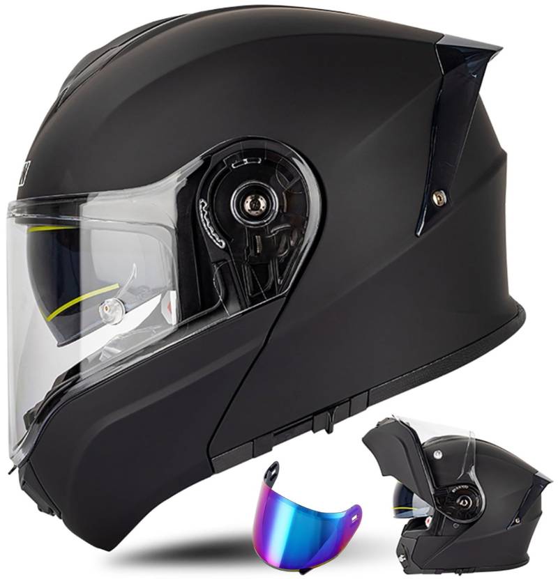 Modularer Helm Mit Solarvisier ECE 22.06 Geprüft Integralhelm Für Motorrad Rollerhelm Erwachsene Damen Doppelvisier D4, XXXXL (67~68cm) von QKDWQZ