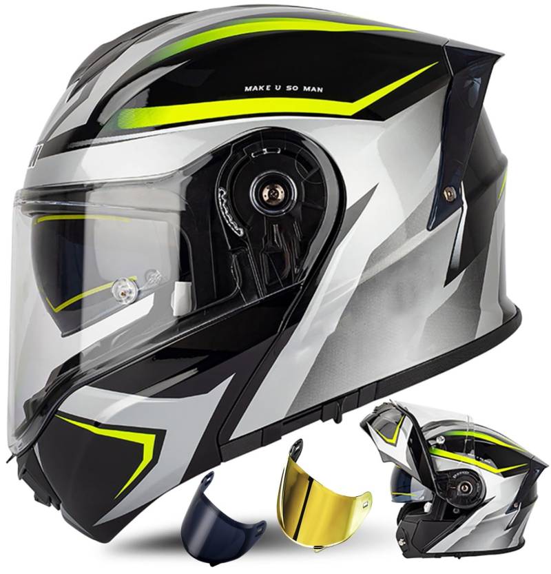 Modularer Motorradhelm, ECE-Geprüfter Integralhelm Mit 180°-Klappfunktion, Modulare Motorradhelme Für Damen Und Herren A1,M(55~56cm) von QKDWQZ