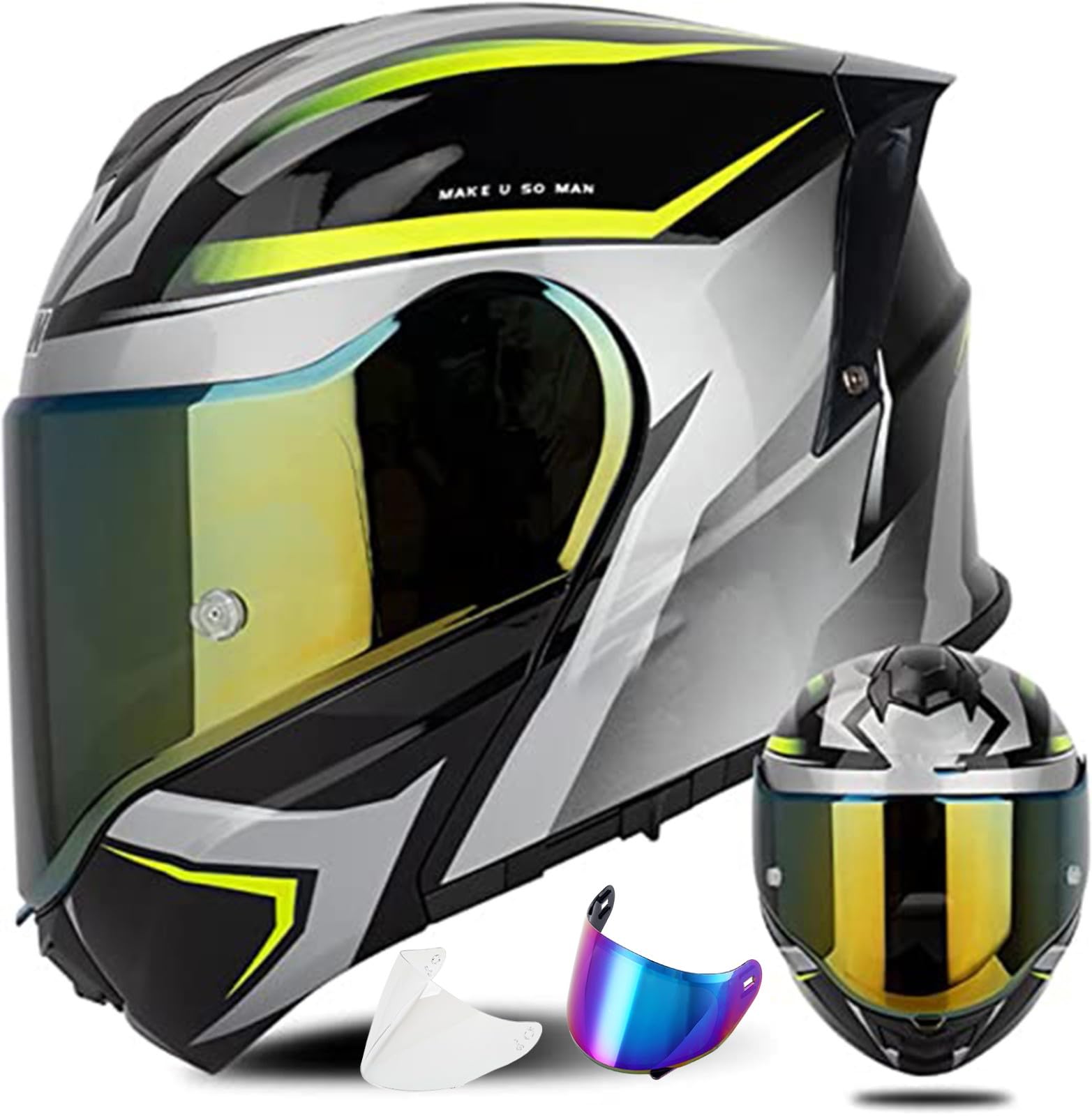 Modularer Motorradhelm, ECE-Geprüfter Integralhelm Mit 180°-Klappfunktion, Modulare Motorradhelme Für Damen Und Herren A2,M(55~56cm) von QKDWQZ
