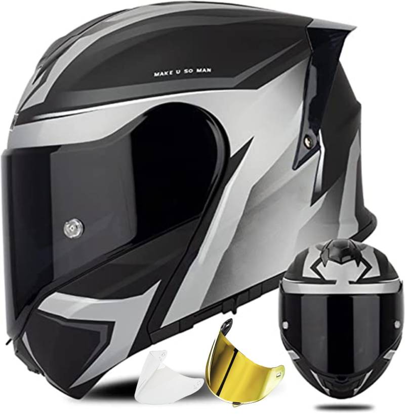 Modularer Motorradhelm, ECE-Geprüfter Integralhelm Mit 180°-Klappfunktion, Modulare Motorradhelme Für Damen Und Herren C3,XL(59~60cm) von QKDWQZ