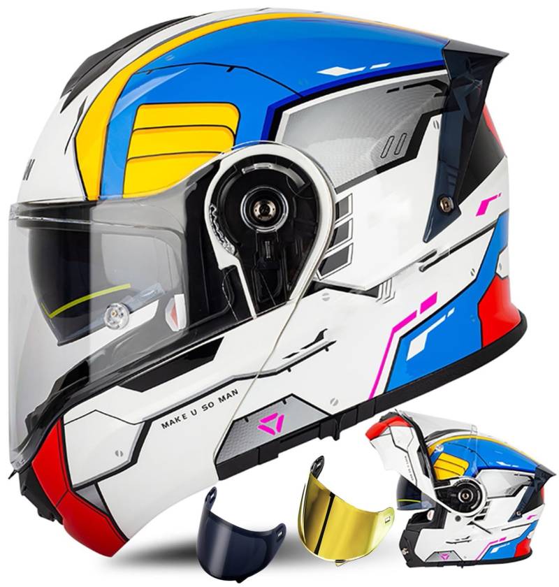 Modularer Motorradhelm, ECE-Geprüfter Integralhelm Mit 180°-Klappfunktion, Modulare Motorradhelme Für Damen Und Herren D1,XL(59~60cm) von QKDWQZ