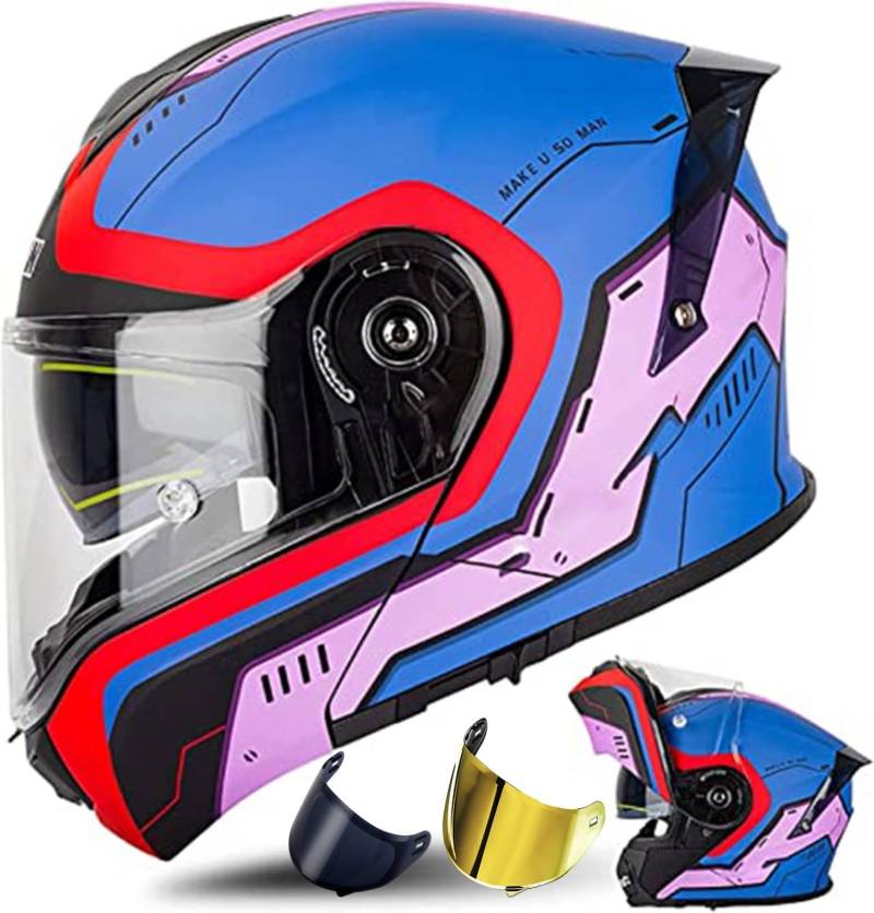 Modularer Motorradhelm, ECE-Geprüfter Integralhelm Mit 180°-Klappfunktion, Modulare Motorradhelme Für Damen Und Herren D2,L(57~58cm) von QKDWQZ