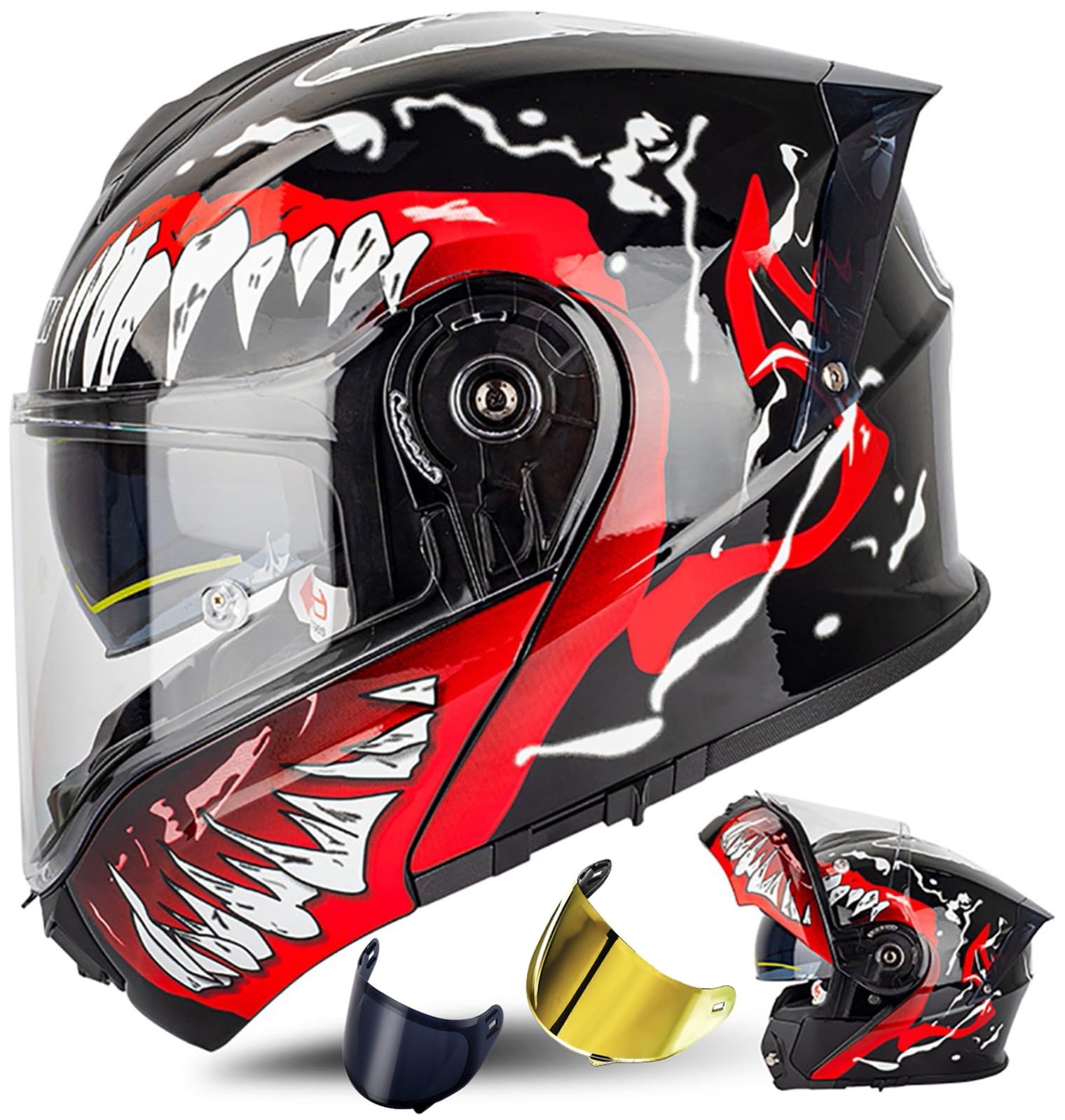 Modularer Motorradhelm, ECE-Geprüfter Integralhelm Mit 180°-Klappfunktion, Modulare Motorradhelme Für Damen Und Herren D3, XXXL(63~64cm) von QKDWQZ