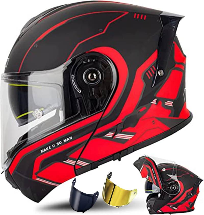 Modularer Motorradhelm, ECE-Geprüfter Integralhelm Mit 180°-Klappfunktion, Modulare Motorradhelme Für Damen Und Herren D4,M(55~56cm) von QKDWQZ