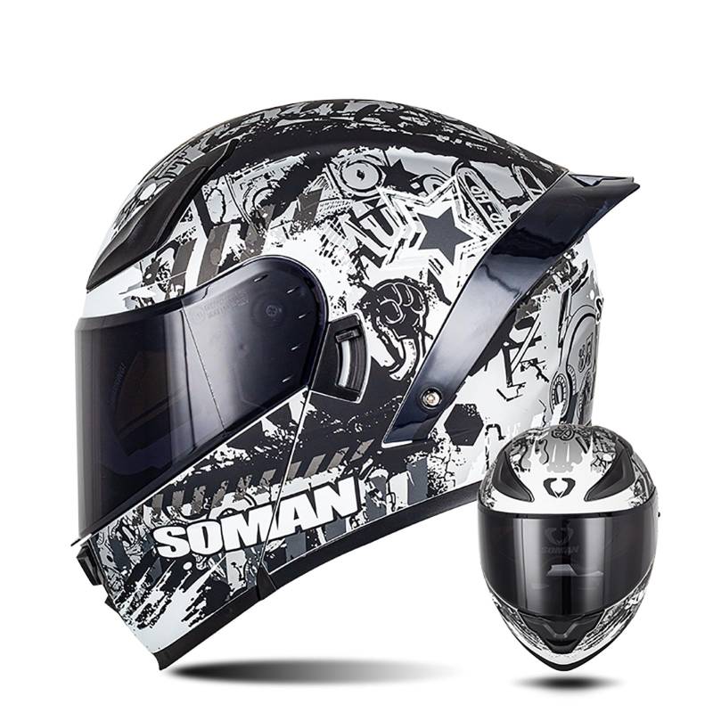 Modularer Motorradhelm Mit Farbigen Linsen, Flip Up Helm Erwachsener Motorradhelm Mit Doppelvisier, ECE-Geprüfter Schneemobilhelme Für Männer Und Frauen A1,XL/{61~62cm} von QKDWQZ