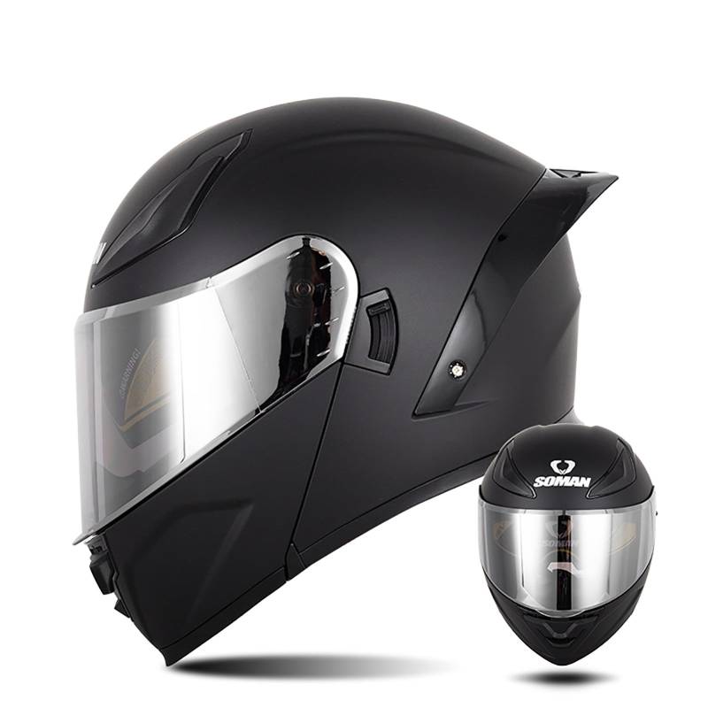 Modularer Motorradhelm Mit Farbigen Linsen, Flip Up Helm Erwachsener Motorradhelm Mit Doppelvisier, ECE-Geprüfter Schneemobilhelme Für Männer Und Frauen B3,S/{55~56cm} von QKDWQZ