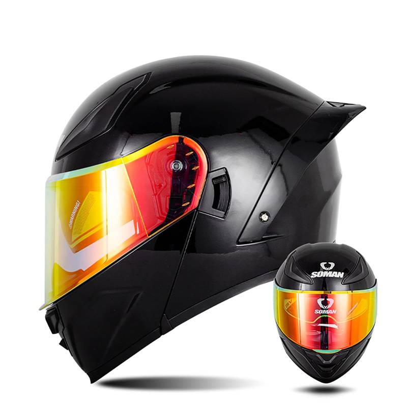 Modularer Motorradhelm Mit Farbigen Linsen, Flip Up Helm Erwachsener Motorradhelm Mit Doppelvisier, ECE-Geprüfter Schneemobilhelme Für Männer Und Frauen D3,XL/{61~62cm} von QKDWQZ