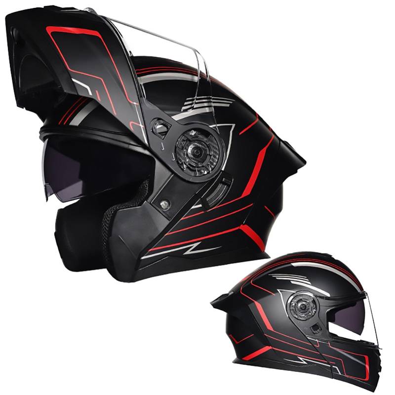 Modularer Motorradhelm Mit Hochklappbarer Vorderseite, Modularer Motorrad-Crashhelm Mit Beschlagfreien Doppelvisieren, DOT/ECE-Zugelassener Integralhelm A4,L/{59~60cm} von QKDWQZ