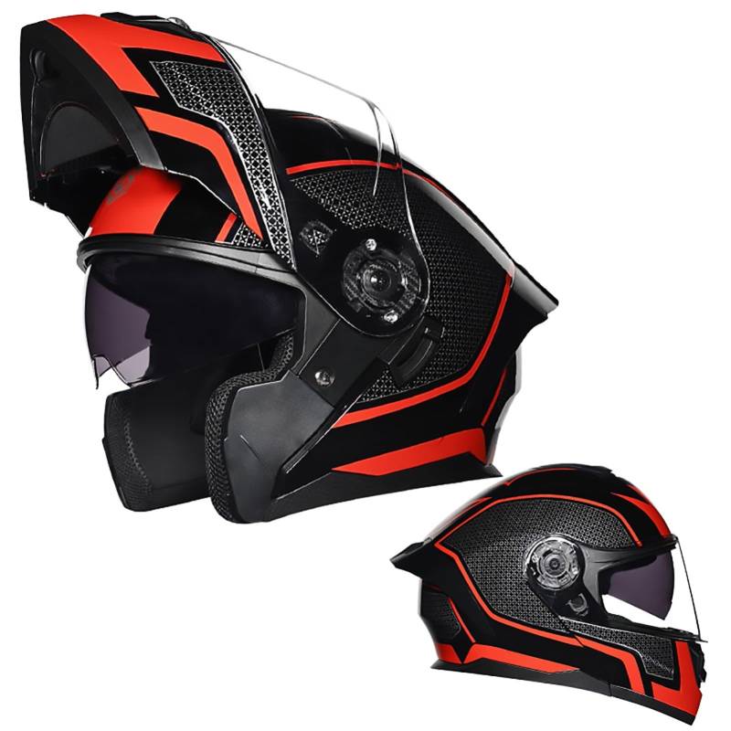 Modularer Motorradhelm Mit Hochklappbarer Vorderseite, Modularer Motorrad-Crashhelm Mit Beschlagfreien Doppelvisieren, DOT/ECE-Zugelassener Integralhelm B1,XL/{61~62cm} von QKDWQZ