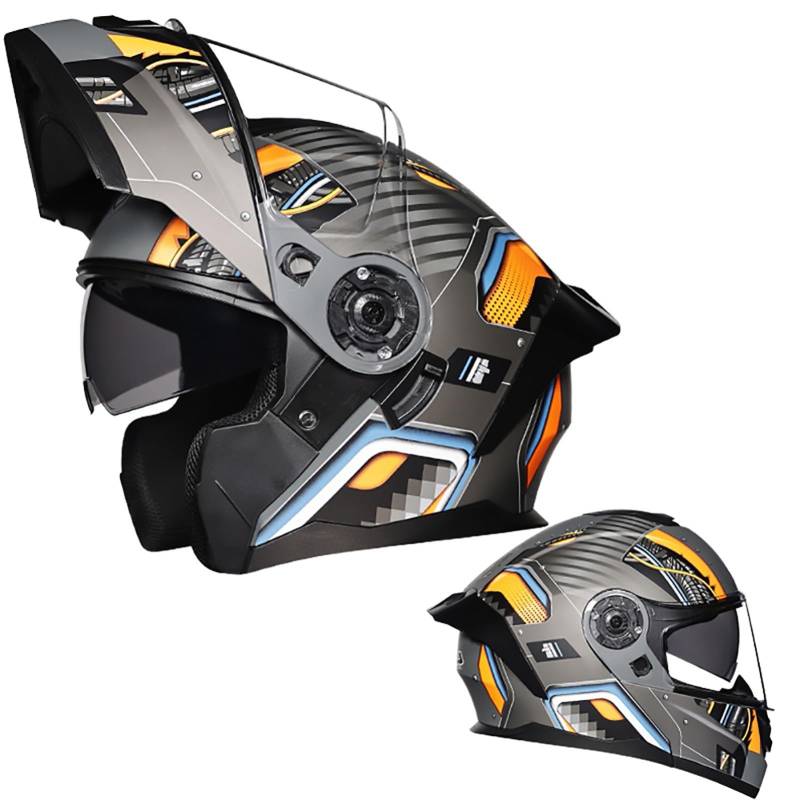 Modularer Motorradhelm Mit Hochklappbarer Vorderseite, Modularer Motorrad-Crashhelm Mit Beschlagfreien Doppelvisieren, DOT/ECE-Zugelassener Integralhelm C3,S/{55~56cm} von QKDWQZ
