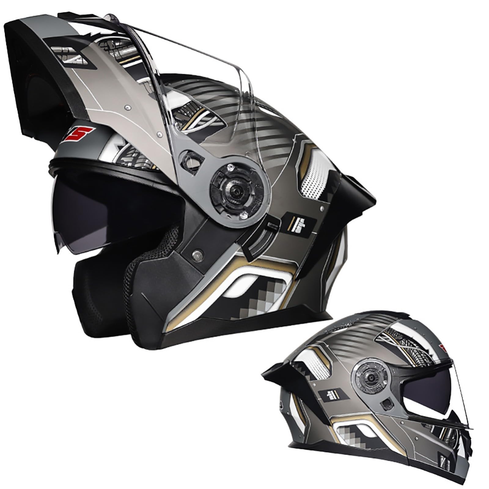 Modularer Motorradhelm Mit Hochklappbarer Vorderseite, Modularer Motorrad-Crashhelm Mit Beschlagfreien Doppelvisieren, DOT/ECE-Zugelassener Integralhelm E2,M/{57~58cm} Modularer Motorradhelm Mit Hochklappbarer Vorderseite, Modularer Motorrad-Crashhelm Mit Beschlagfreien Doppelvisieren, DOT/ECE-Zugelassener Integralhelm E2,M/{57~58cm} von QKDWQZ