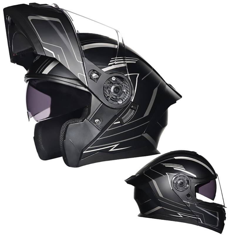 Modularer Motorradhelm Mit Hochklappbarer Vorderseite, Modularer Motorrad-Crashhelm Mit Beschlagfreien Doppelvisieren, DOT/ECE-Zugelassener Integralhelm E3,XL/{61~62cm} von QKDWQZ