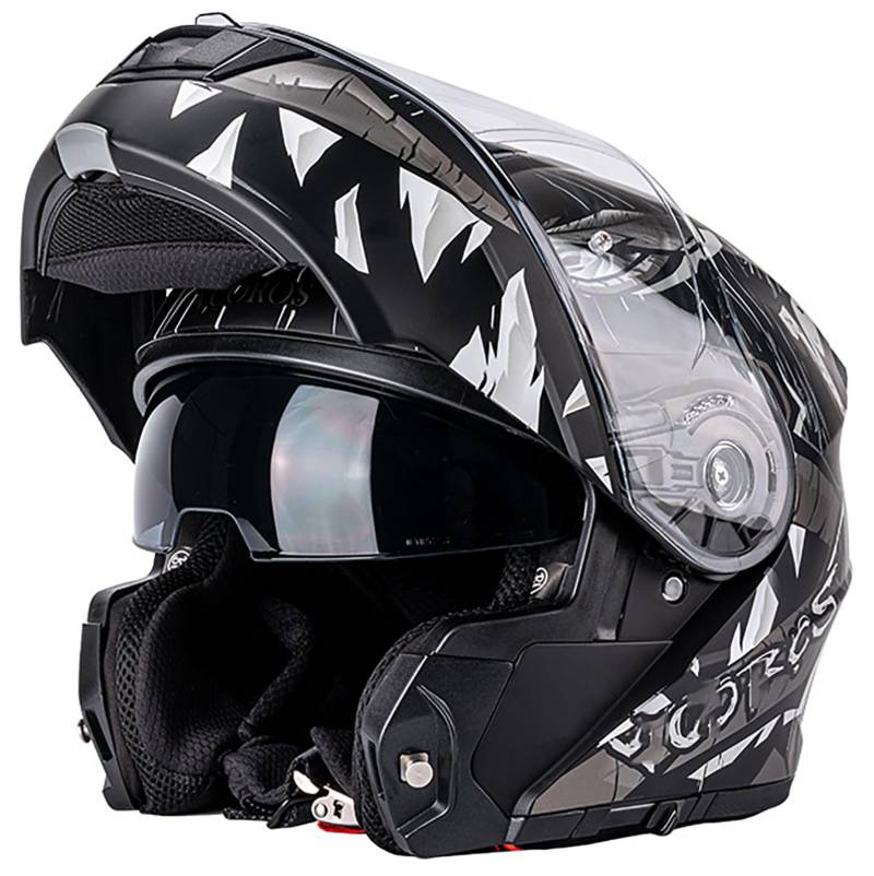 Modularer Motorradhelm Mit Klappfront, ECE 2206-Geprüft, Integralhelm Für Rennfahrer Mit Sonnenblende Für Erwachsene, Männer Und Frauen, Weiß A,XL(59~60cm) von QKDWQZ