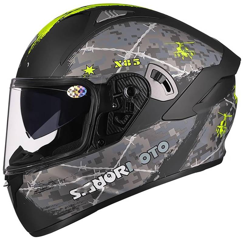 Motorrad-Integralhelme Mit Doppelvisier, Motorcross-Helme, ECE R22.06-Zugelassener Integralhelm Für Rennfahrer Und Motorradfahrer, Für Erwachsene, Männer Und Frauen D4,M/{55~56cm} von QKDWQZ