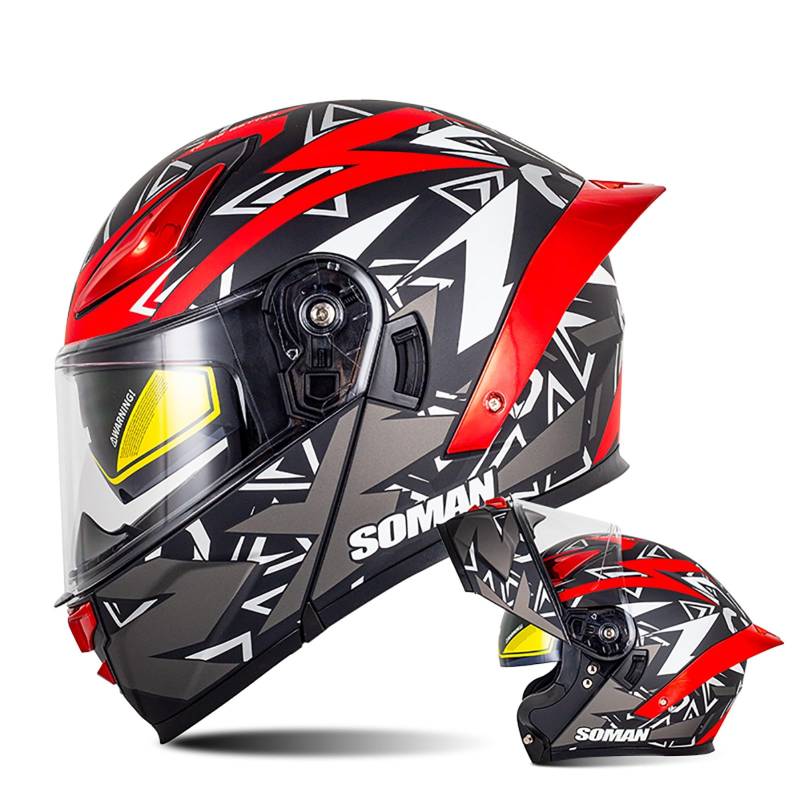 Motorradhelm Klapphelm Integralhelm DOT/ECE-Zugelassener Motorrad Helm Rollerhelm Sturzhelm Mit Doppelvisier Sonnenblende Damen Herren Erwachsene A1,L/{59~60cm} von QKDWQZ