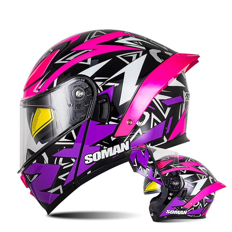 Motorradhelm Klapphelm Integralhelm DOT/ECE-Zugelassener Motorrad Helm Rollerhelm Sturzhelm Mit Doppelvisier Sonnenblende Damen Herren Erwachsene B2,S/{55~56cm} von QKDWQZ